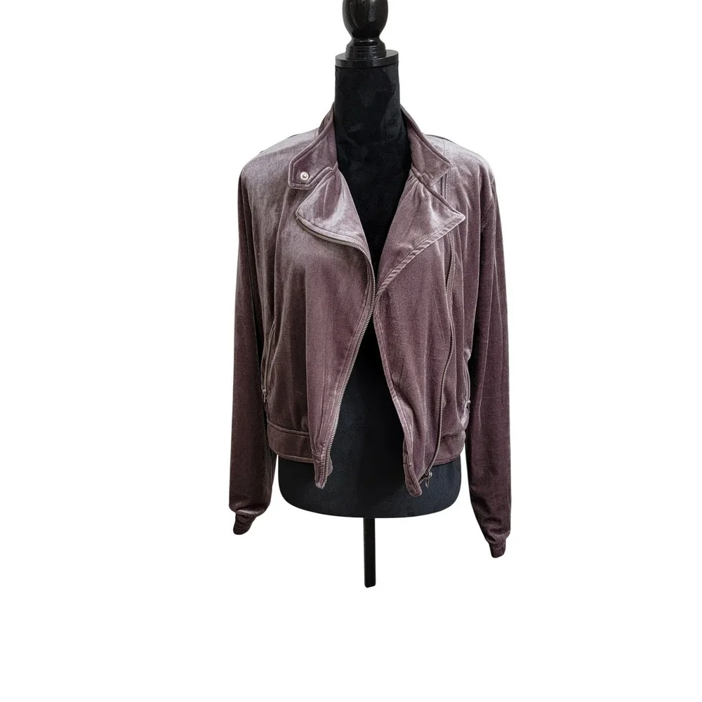 Molly Green Velvet Moto Jacket Dusty Mauve Purple Asymmetrical Zip Biker‎ Large